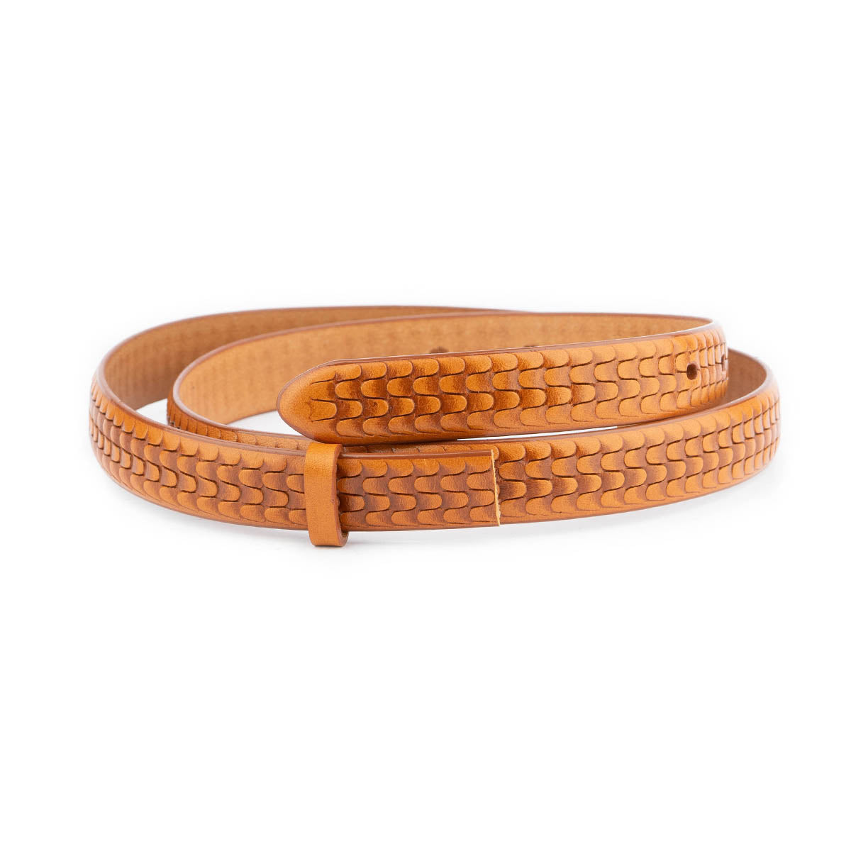 Tan Embossed Leather Thin Belt Strap For Ferragamo Buckle Womens Replacement