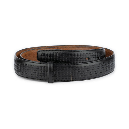 Unique Black Embossed Leather Belt Strap For Cartier Buckle Mens Replacement