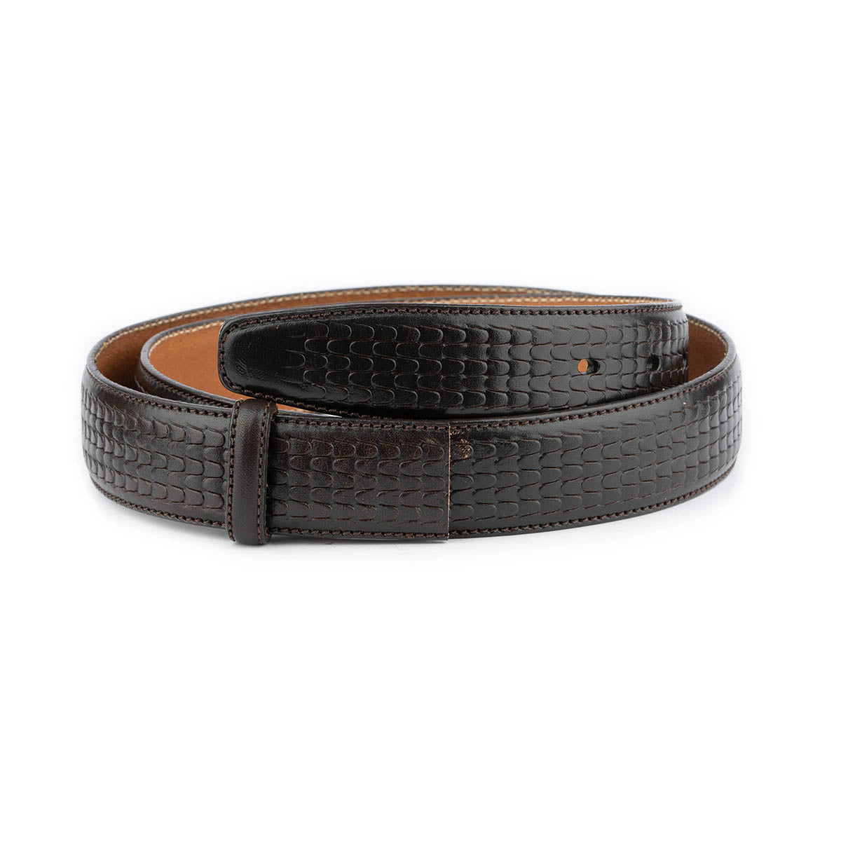 Dark Brown Embossed Leather Belt Strap For Dunhill Buckle Mens Replacement