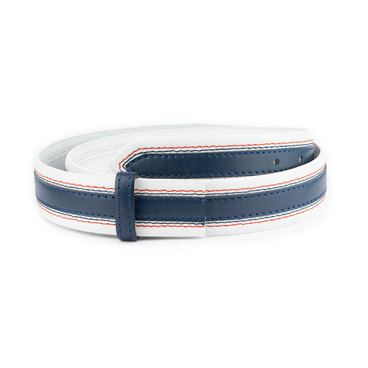 White Blue Striped Leather Belt Strap For Montblanc Mens Buckle Replacement