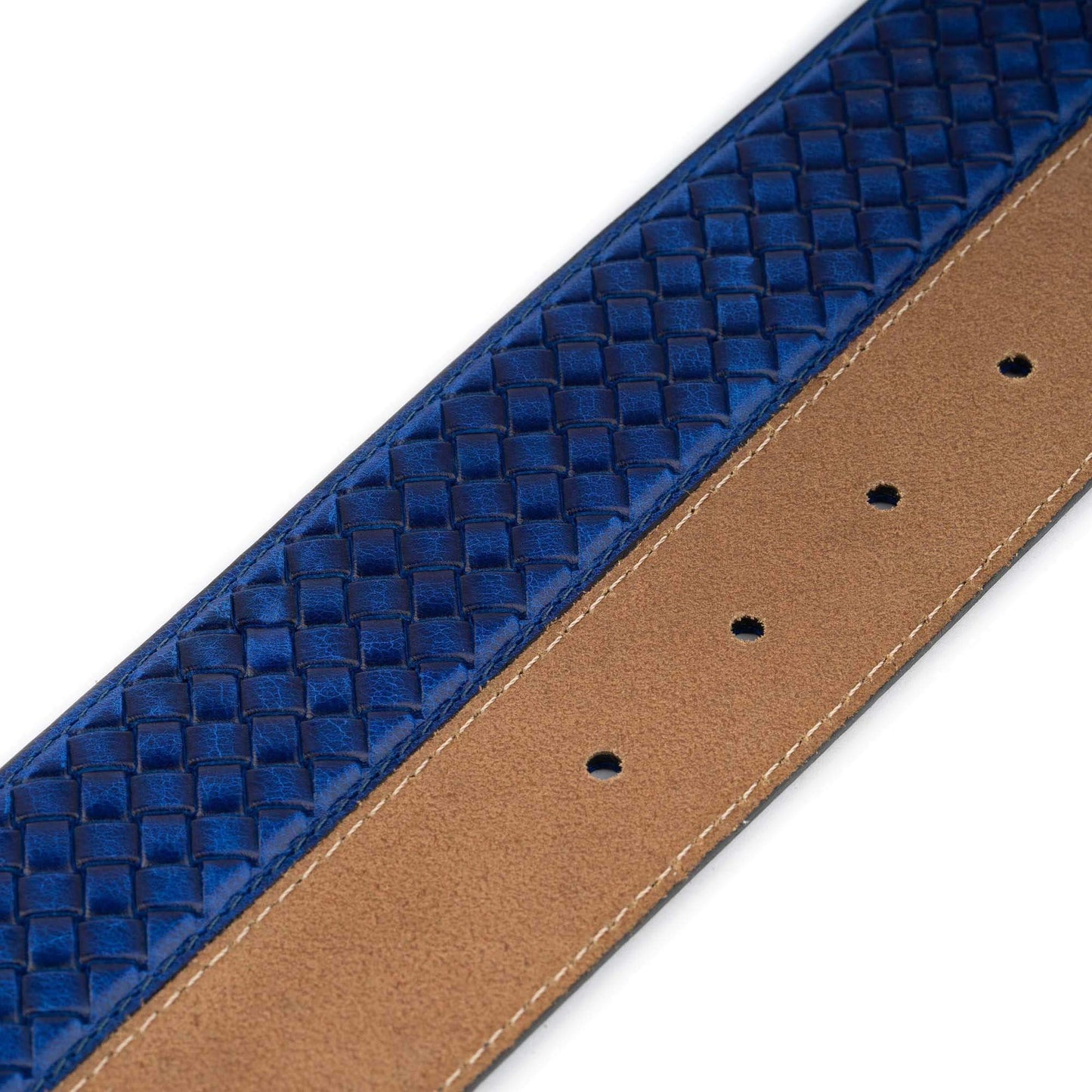 Blue Woven Embossed Belt Strap For Designer Ferragamo Buckles Real Leather