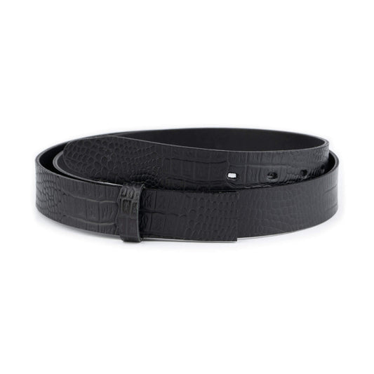 3.0 cm Black Croco Embossed Leather Belt Strap For Ferragamo Buckles Replacement