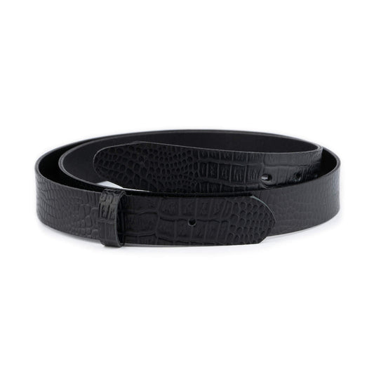 3.0 cm Black Croco Embossed Leather Belt Strap For Ferragamo Buckles Replacement Pre-made Hole