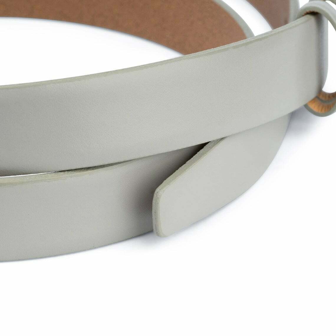 Grey Leather Belt No Buckle 1 Inch Replacement Strap For Ferragamo Mens 25mm