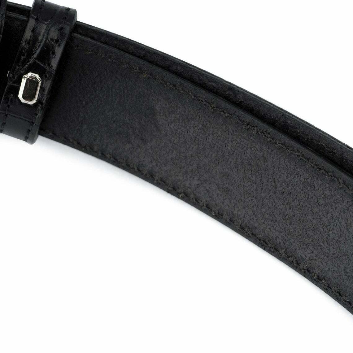 Black Croco Embossed Leather Belt Strap For Ferragamo Thin Mens Croc 1 1/8 Inch