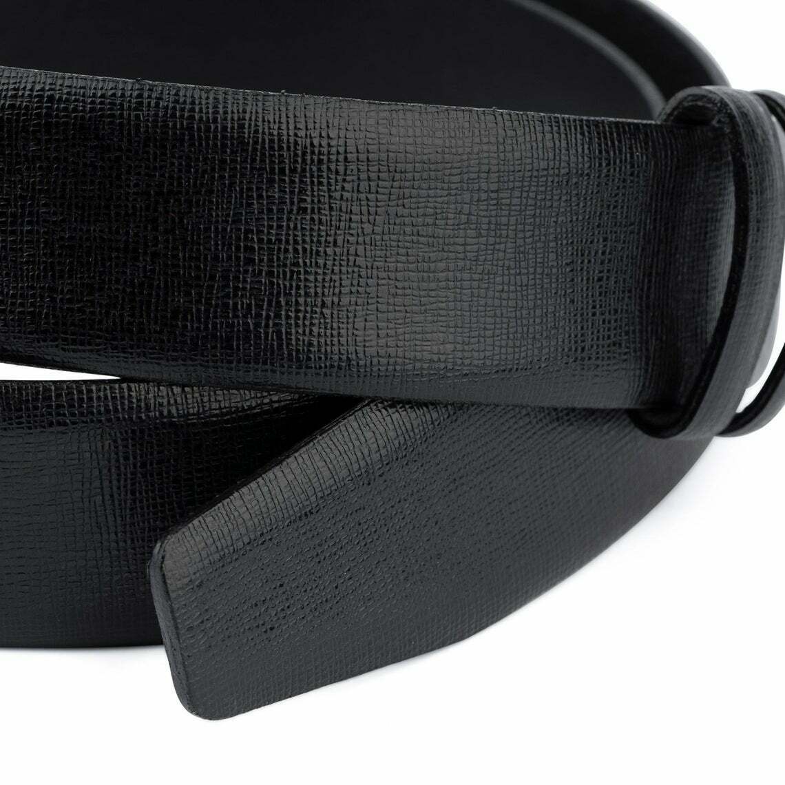 Black Saffiano Leather Belt With No Buckle For Cartier Mens 35mm Replacement