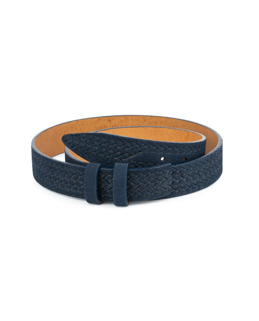 Men's Blue Suede Belt Strap For Ferragamo Buckles 35 Mm Woven Leather