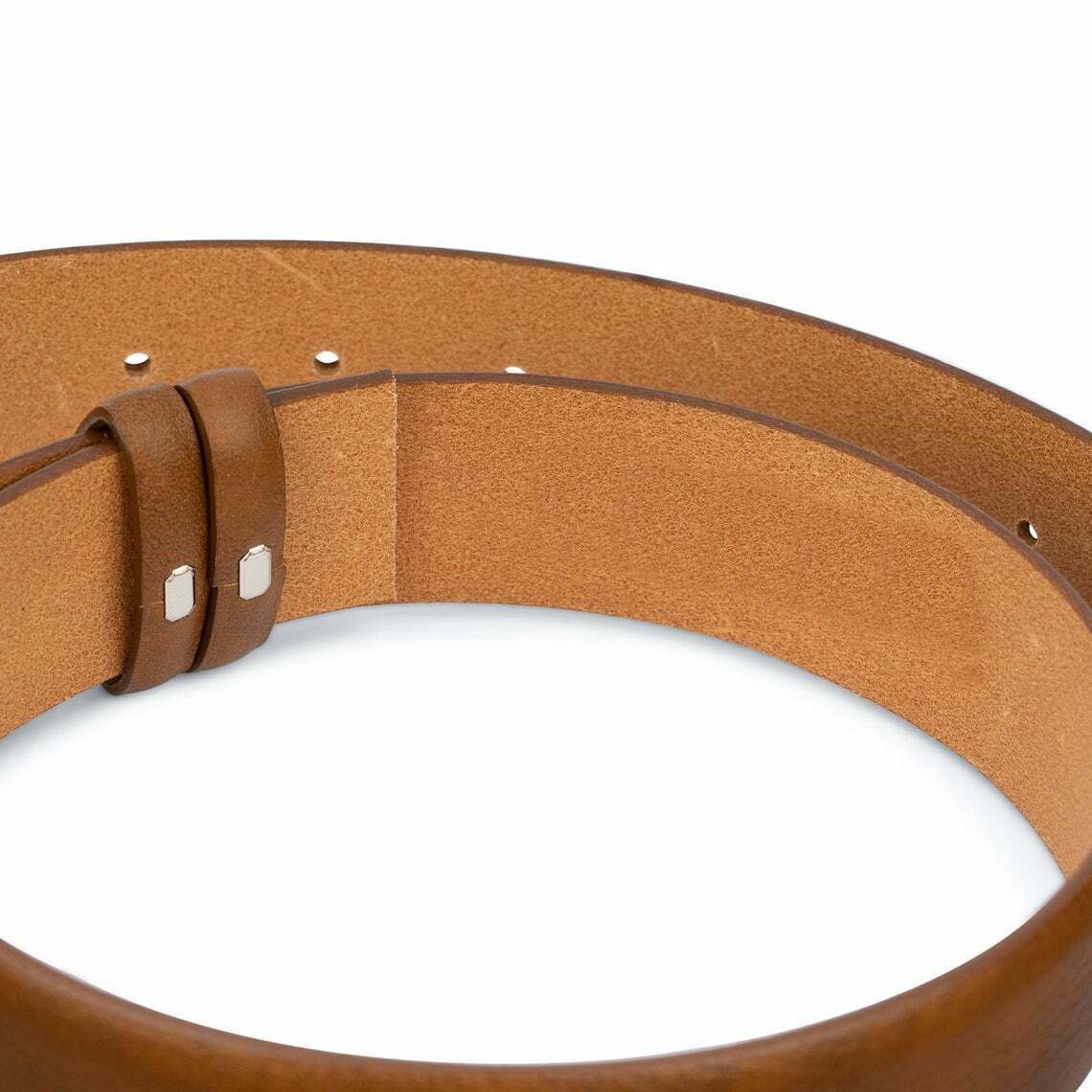 Mens Brown Leather Belt No Buckle For Ferragamo 35 Mm Genuine Calfskin Beige