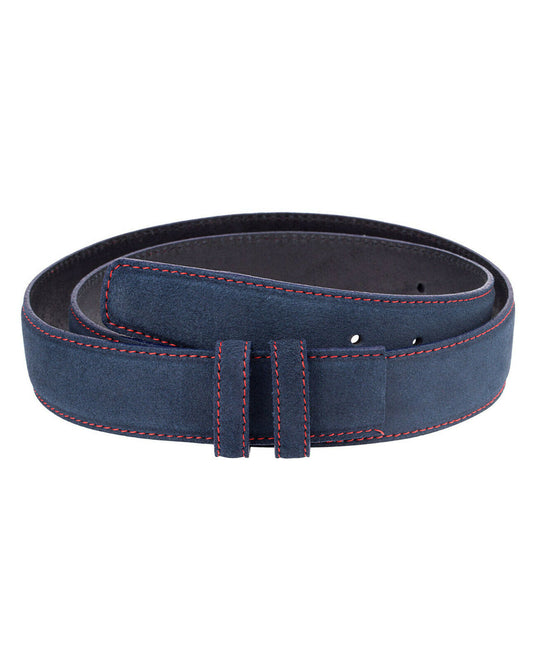 Blue Suede Belt Straps For Dunhill Mens Buckles Replacement 35 Mm Red Stitch