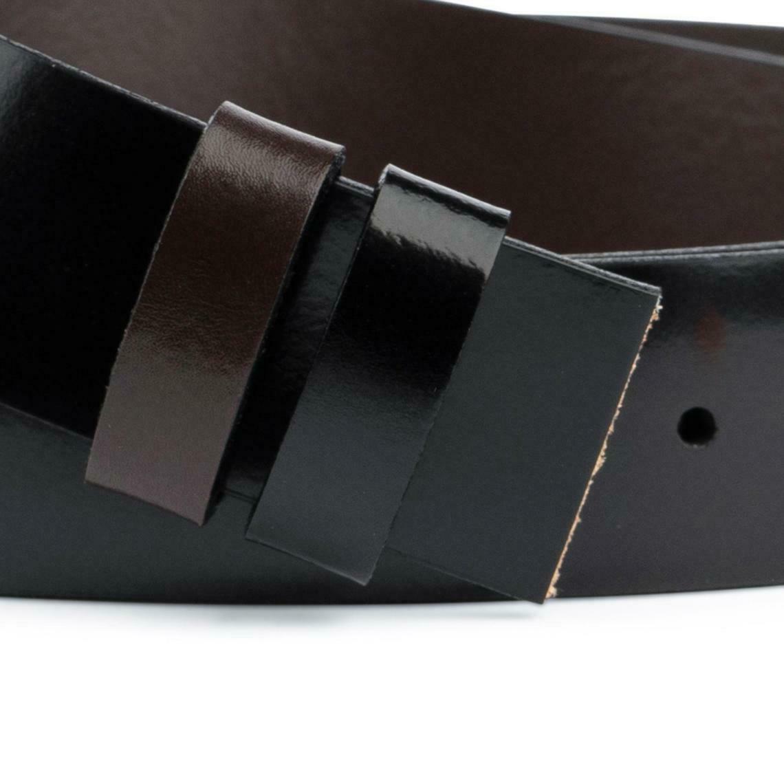 Black Brown Patent Leather Belt Reversible Strap For Dunhill Buckles 35 Mm Men