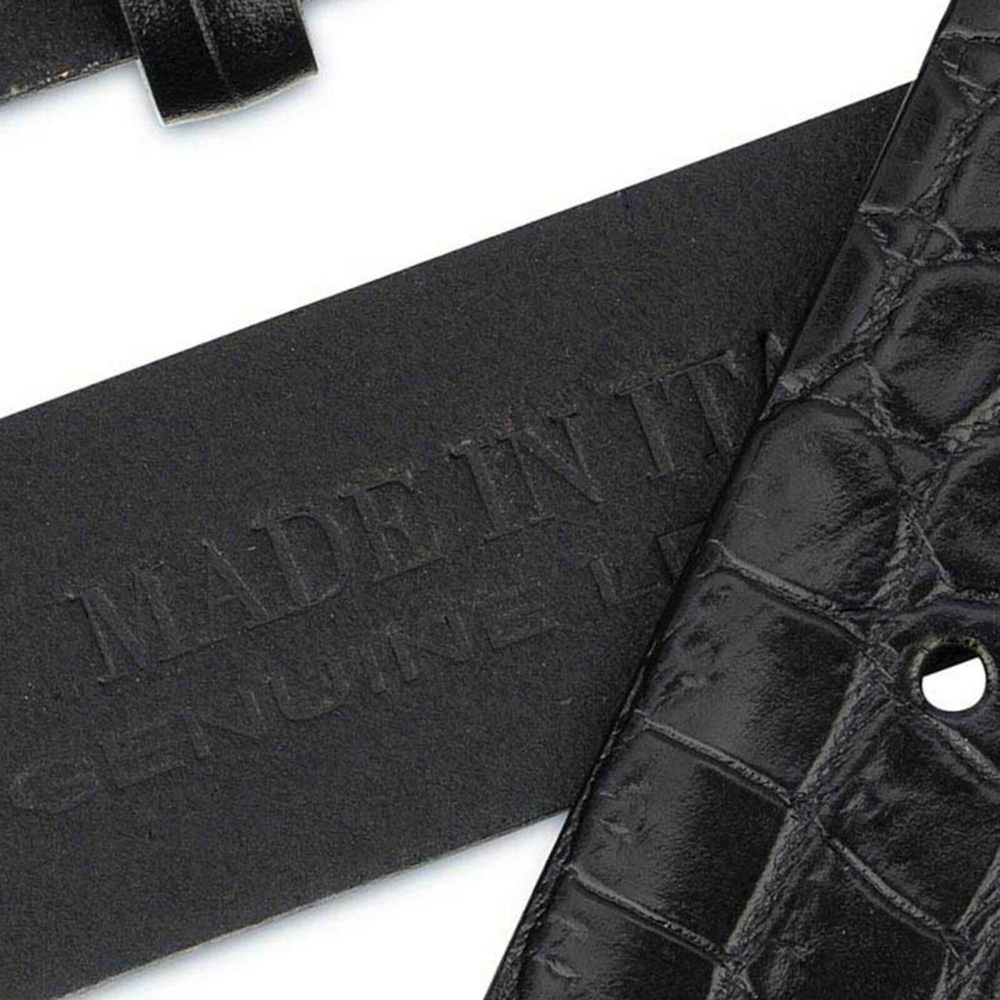 Croco Embossed Belt Leather Strap For Ferragamo Buckles Black Replacement 35 Mm
