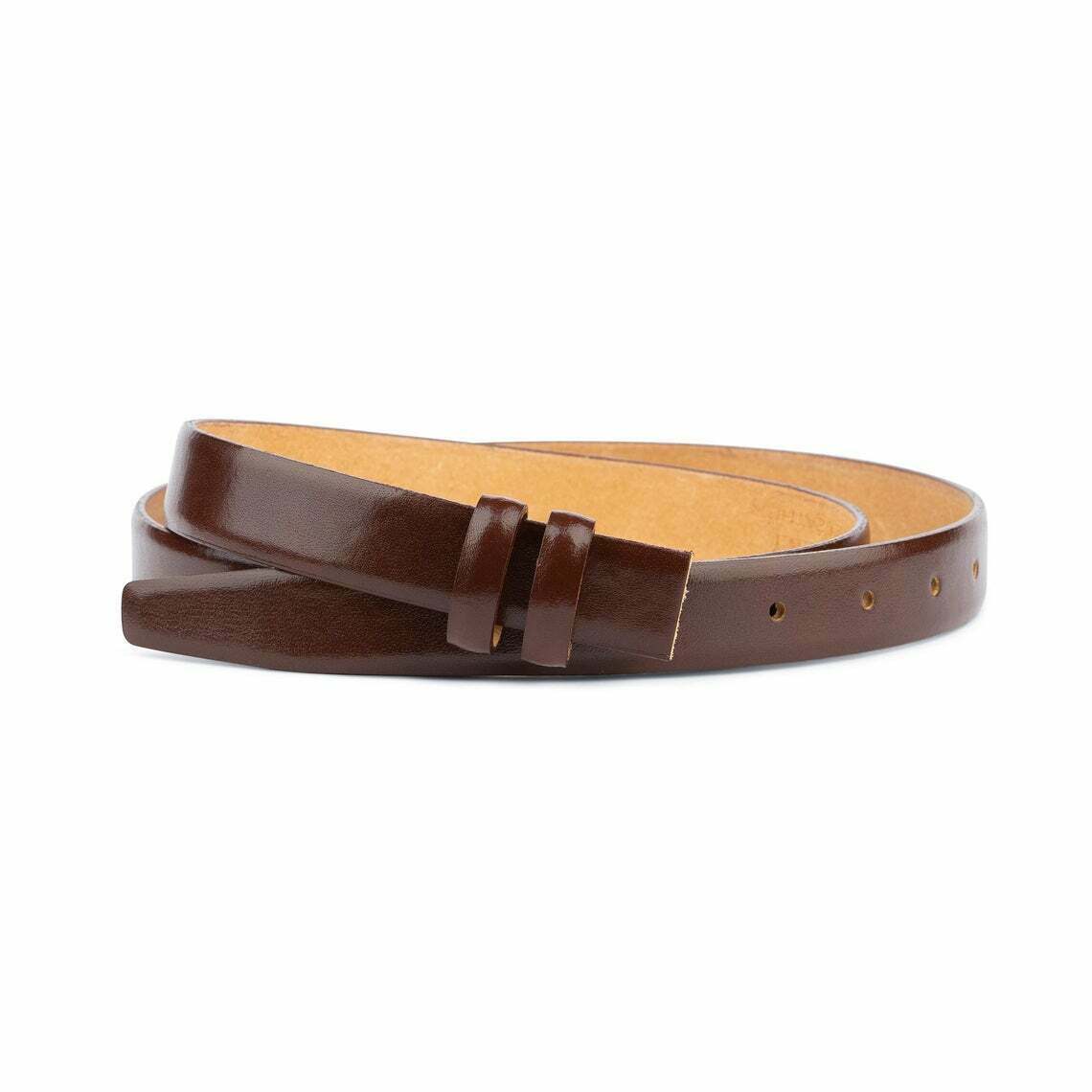 Thin Dark Brown Leather Belt No Buckle 1 Inch For Ferragamo Mens Cognac 25mm