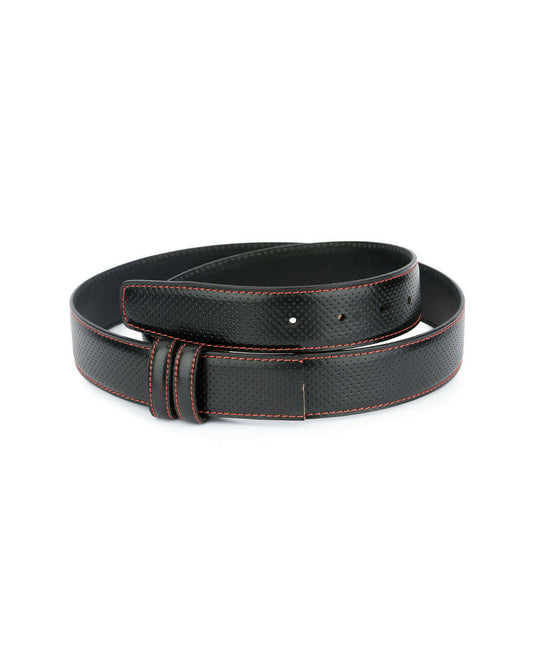 Black Belt Strap For Ferragamo Perforated Replacement Red Genuine Leather 35 Mm