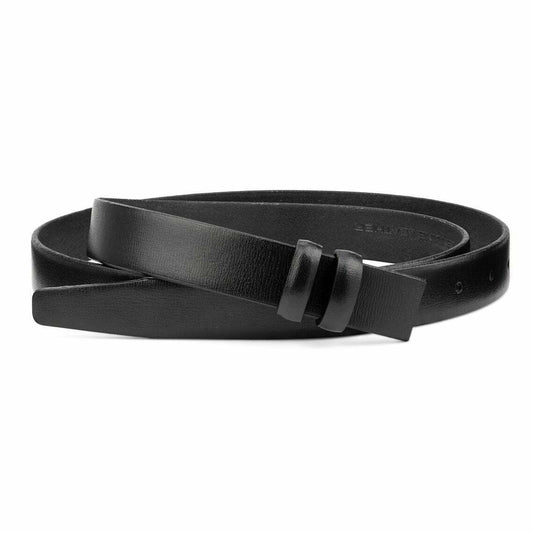 Thin Black Belt Strap With No Buckle For Cartier Smooth Mens Womens 25mm