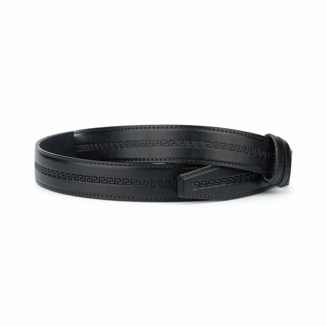 Full Grain Leather Belt Strap Black Mens Embossed For Ferragamo Buckles 1 1-8''