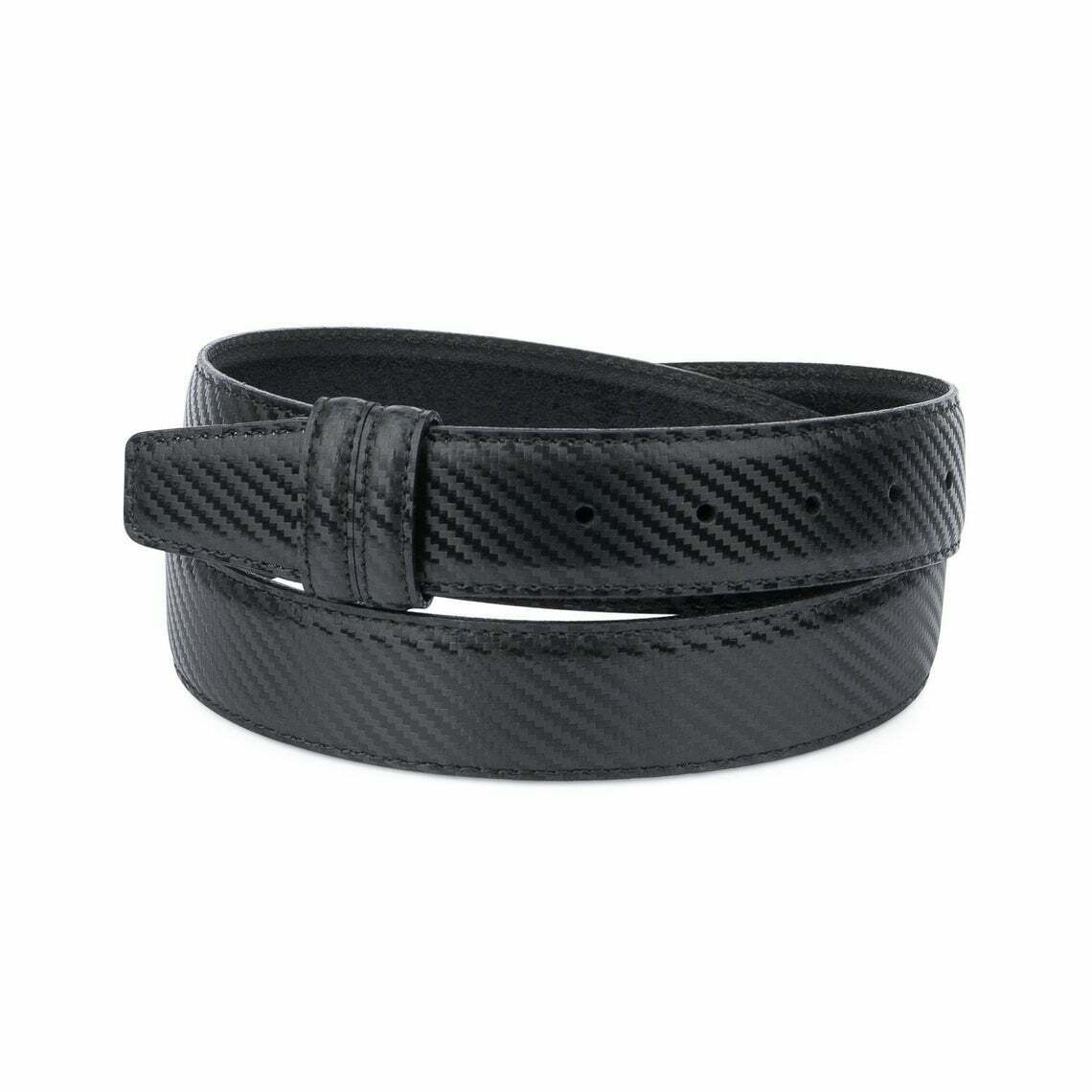 Carbon Fiber Mens Black Leather Belt Strap Replacement For Cartier Belts 35mm