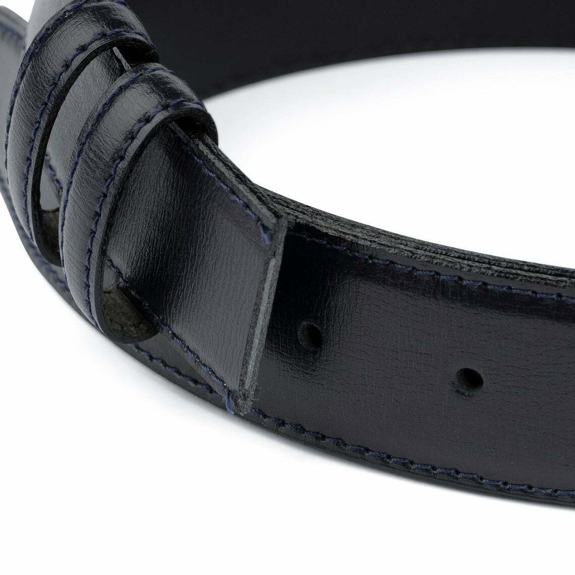 Dark Blue Belt No Buckle Stitched Genuine Leather For Ferragamo Belts 35mm