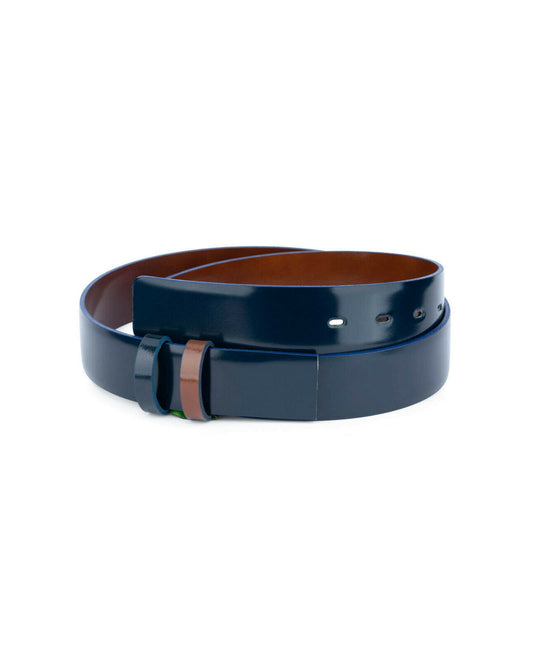 Patent Leather Belt Strap For Dunhill Buckle Blue Brown Mens Replacement 35 Mm