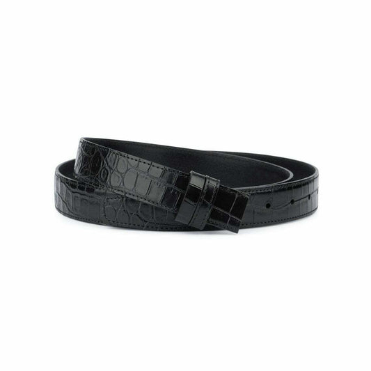 Black Croco Embossed Leather Belt Strap For Montblanc Thin Mens Croc 1 1/8 Inch