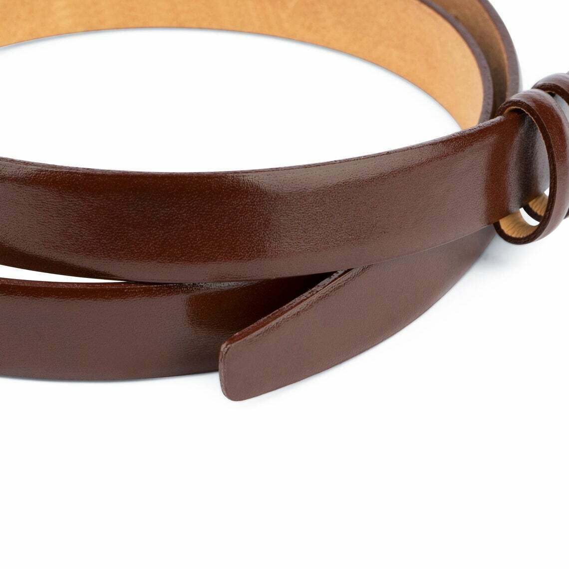 Thin Dark Brown Leather Belt No Buckle 1 Inch For Cartier Mens Cognac 25mm