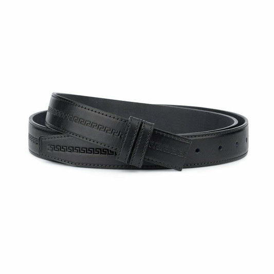 Full Grain Leather Belt Strap Black Mens Embossed For Montblanc Buckles 1 1-8''