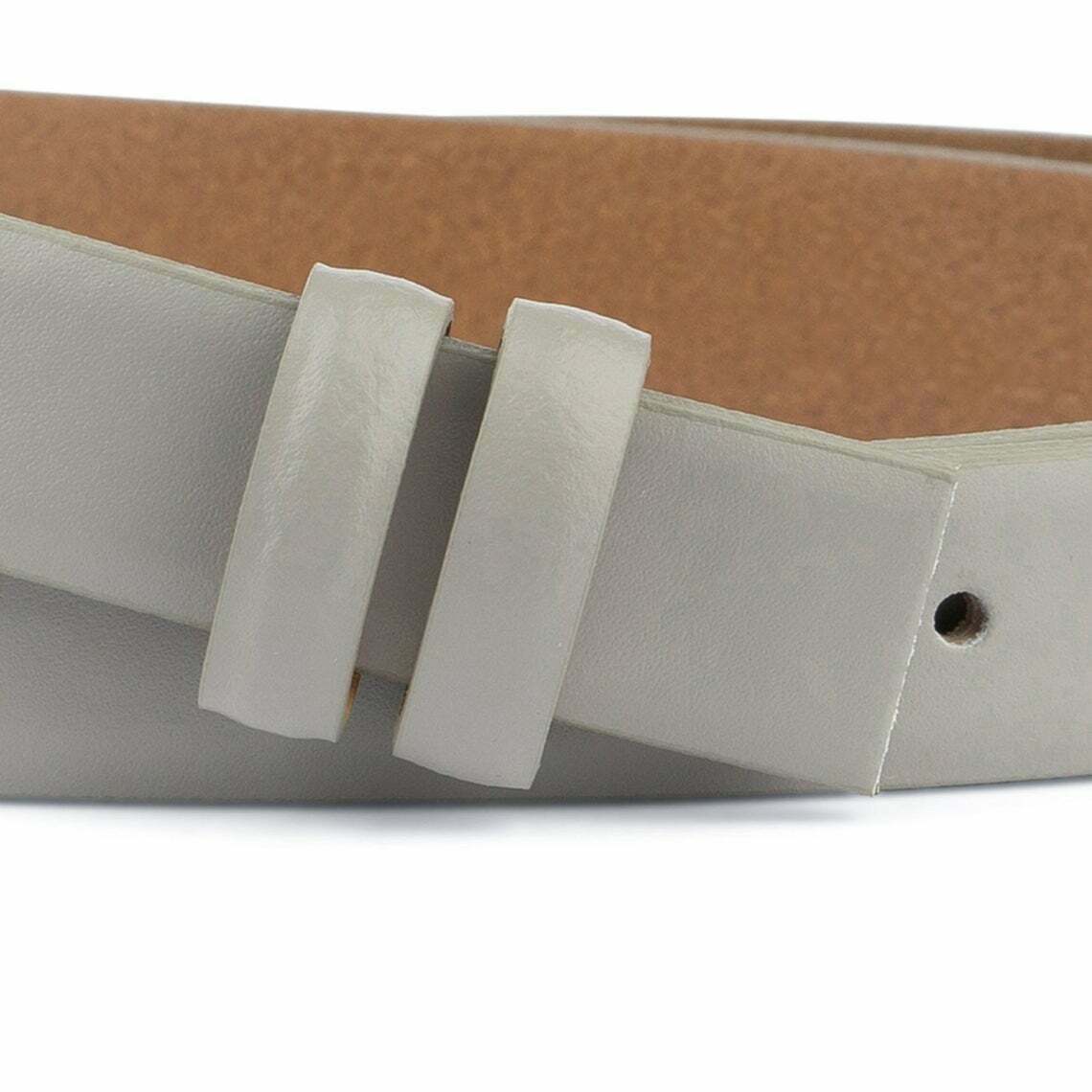 Grey Leather Belt No Buckle 1 Inch Replacement Strap For Ferragamo Mens 25mm