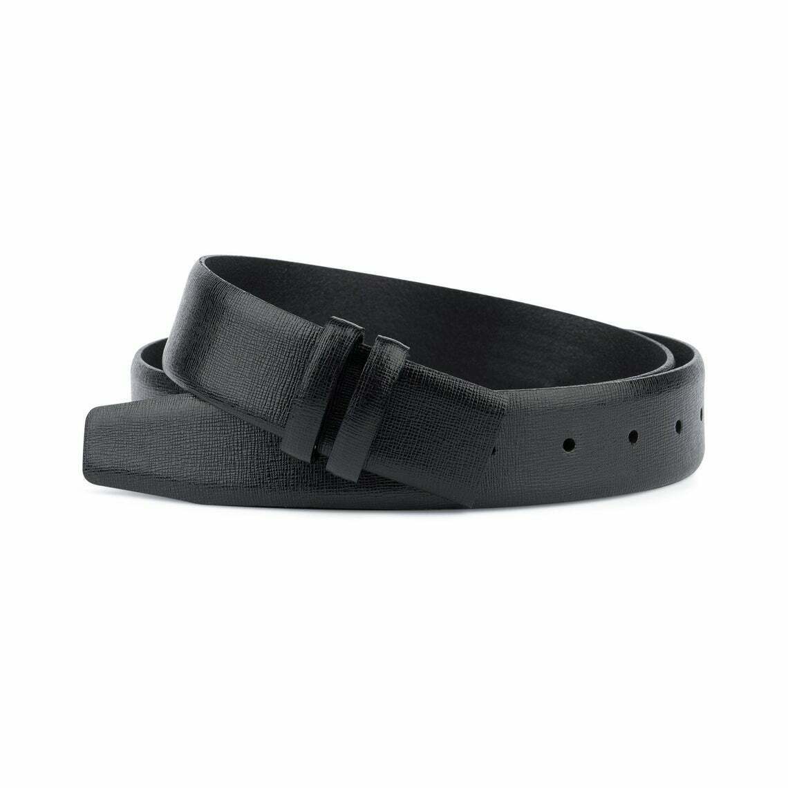 Black Saffiano Leather Belt With No Buckle For Cartier Mens 35mm Replacement