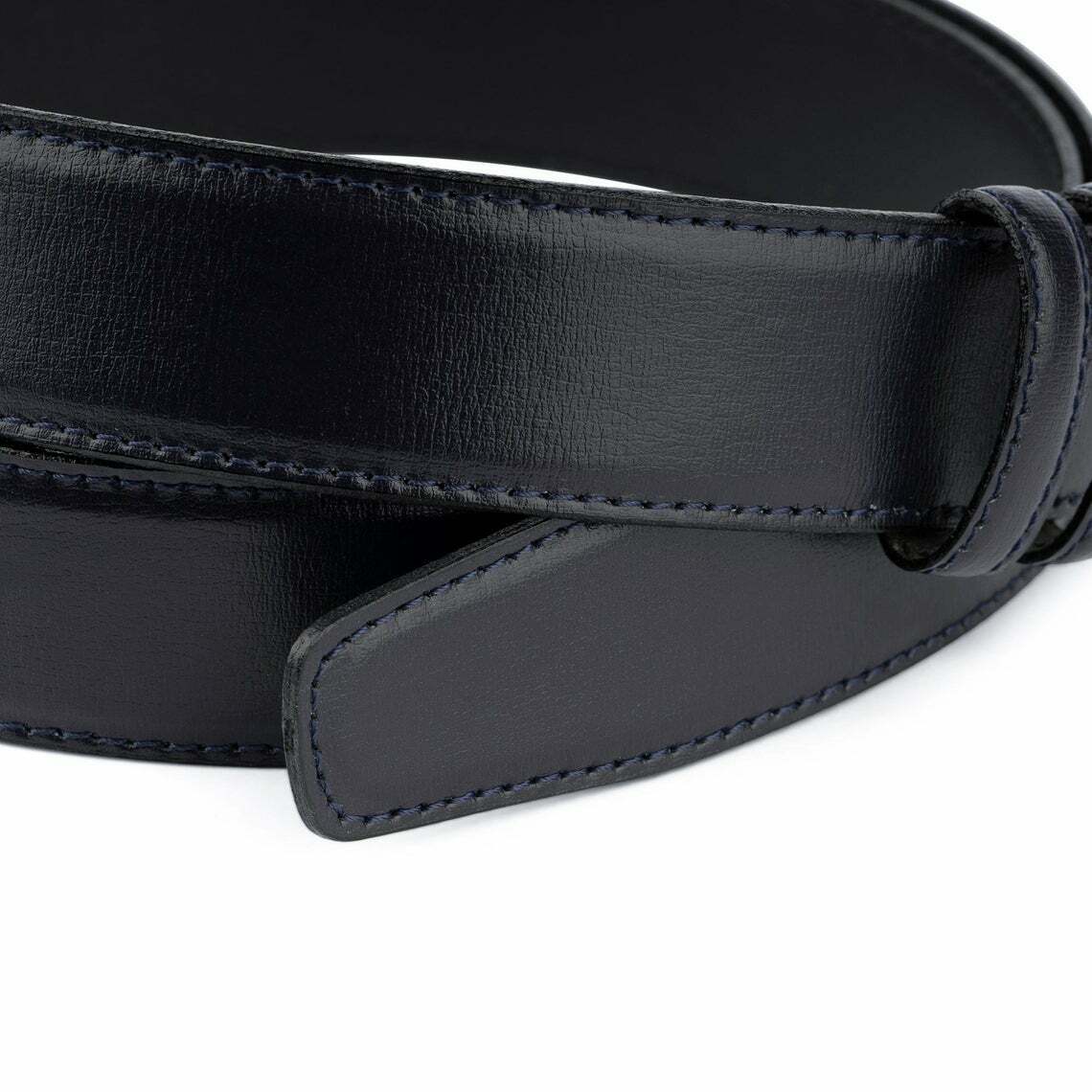 Dark Blue Belt No Buckle Stitched Genuine Leather For Montblanc Belts 35mm