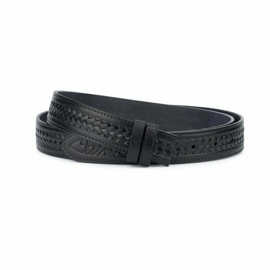 Mens Black Full Grain Belt Replacement Strap For Cartier Buckles 35mm Embossed