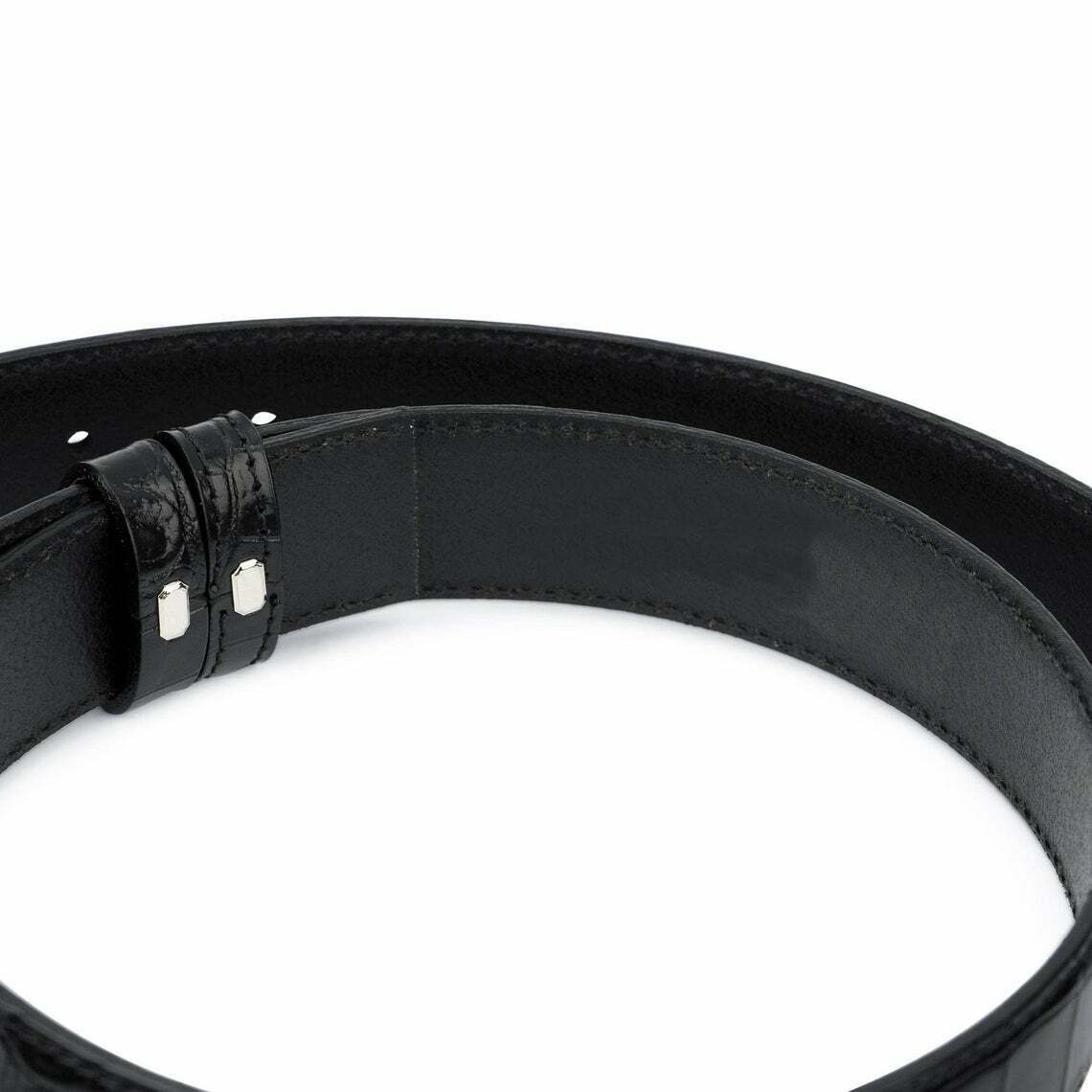 Black Croco Embossed Leather Belt Strap For Cartier Thin Mens Croc 1 1/8 Inch