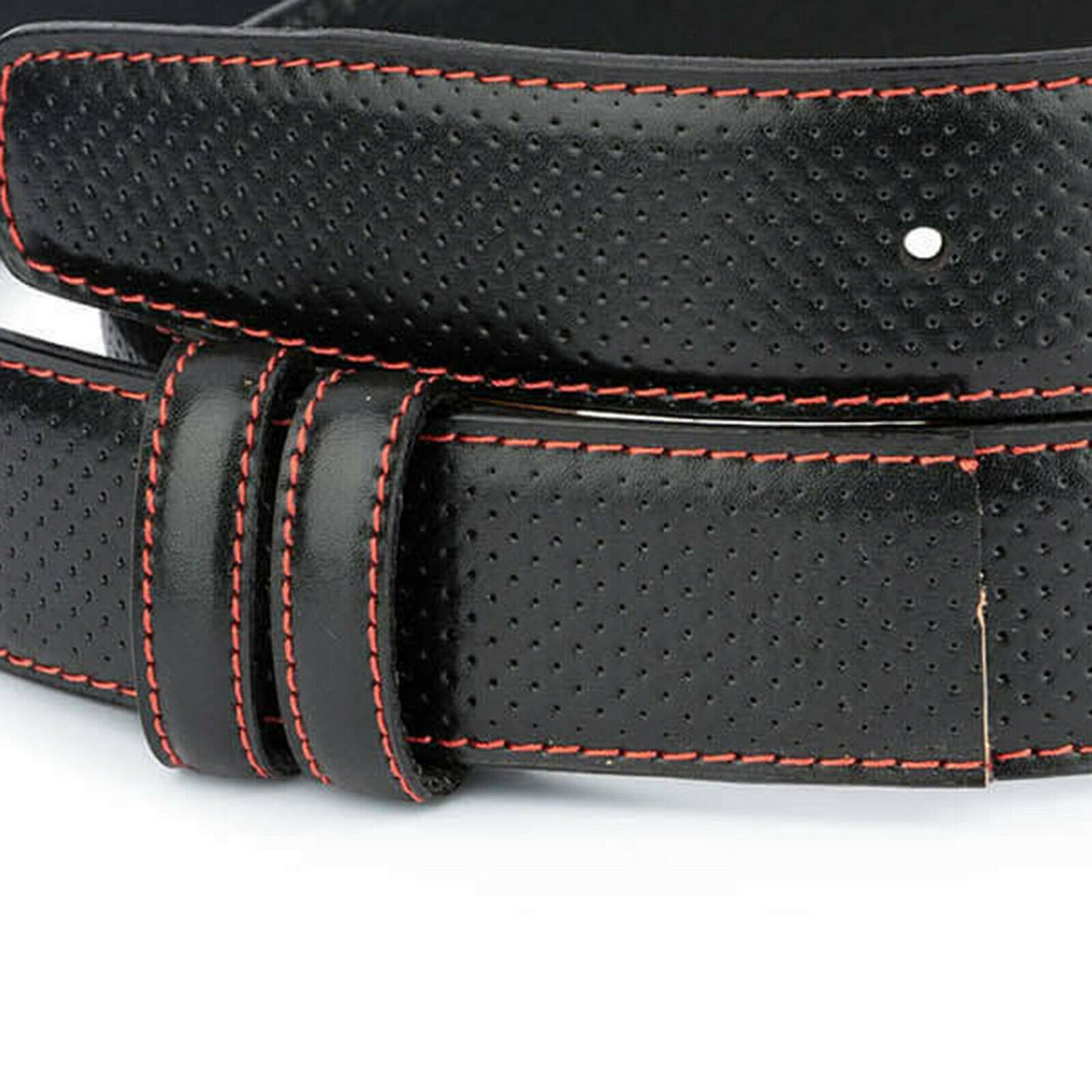 Black Belt Strap For Dunhill Perforated Replacement Red Genuine Leather 35 Mm