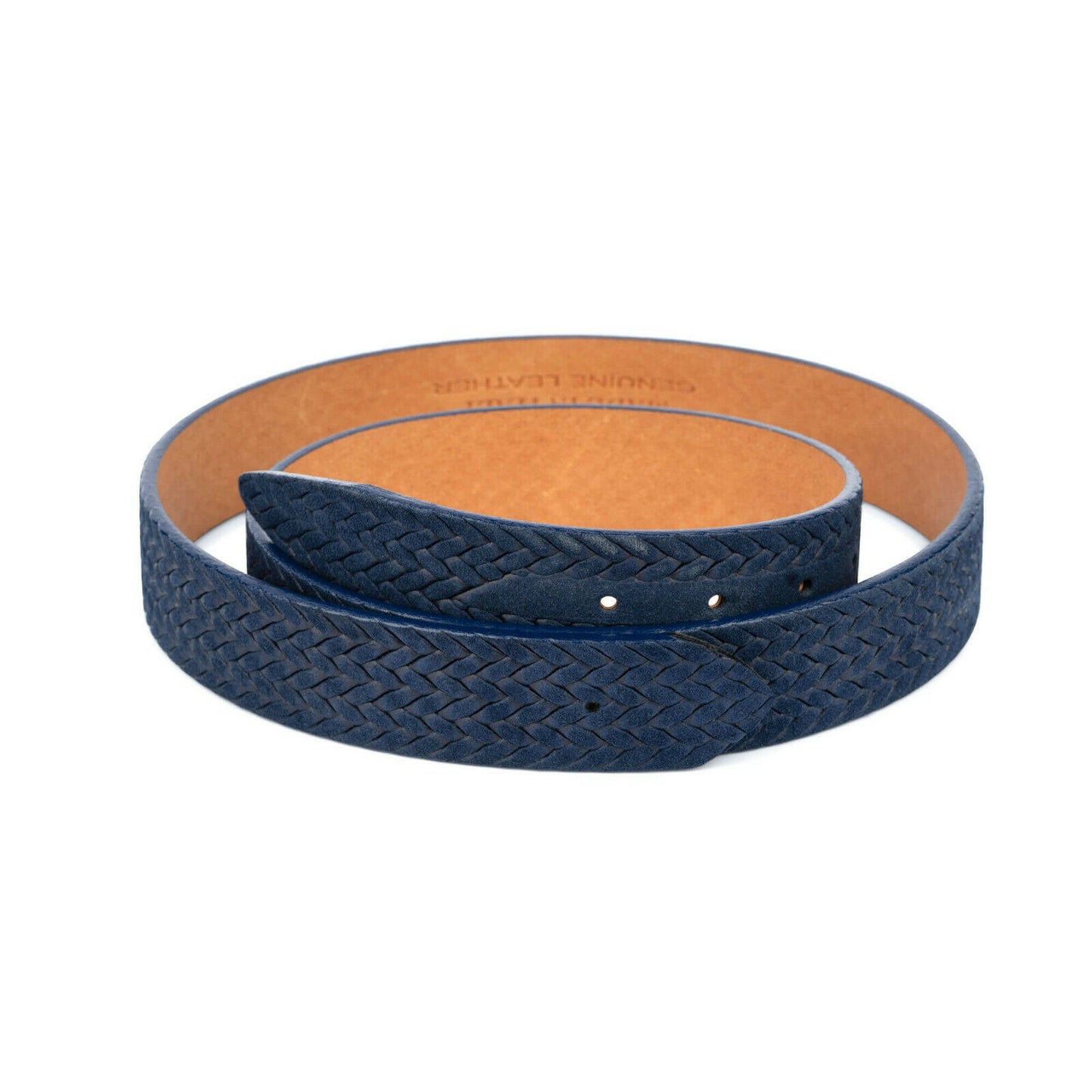 Blue Suede Belt Strap For Fendi Buckles 35 Mm Woven Embossed Womens Mens Real
