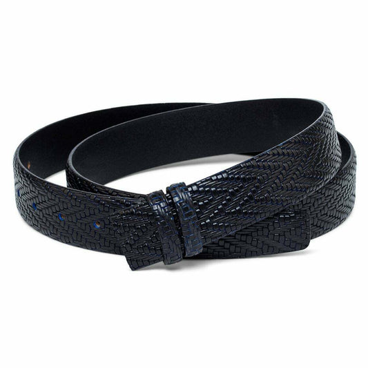 Luxury Black Leather Belt Strap For Cartier Buckles Woven Embossed Blue 35mm