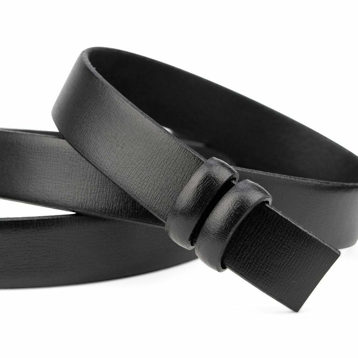 Thin Black Belt Strap With No Buckle For Ferragamo Smooth Mens Womens 25mm