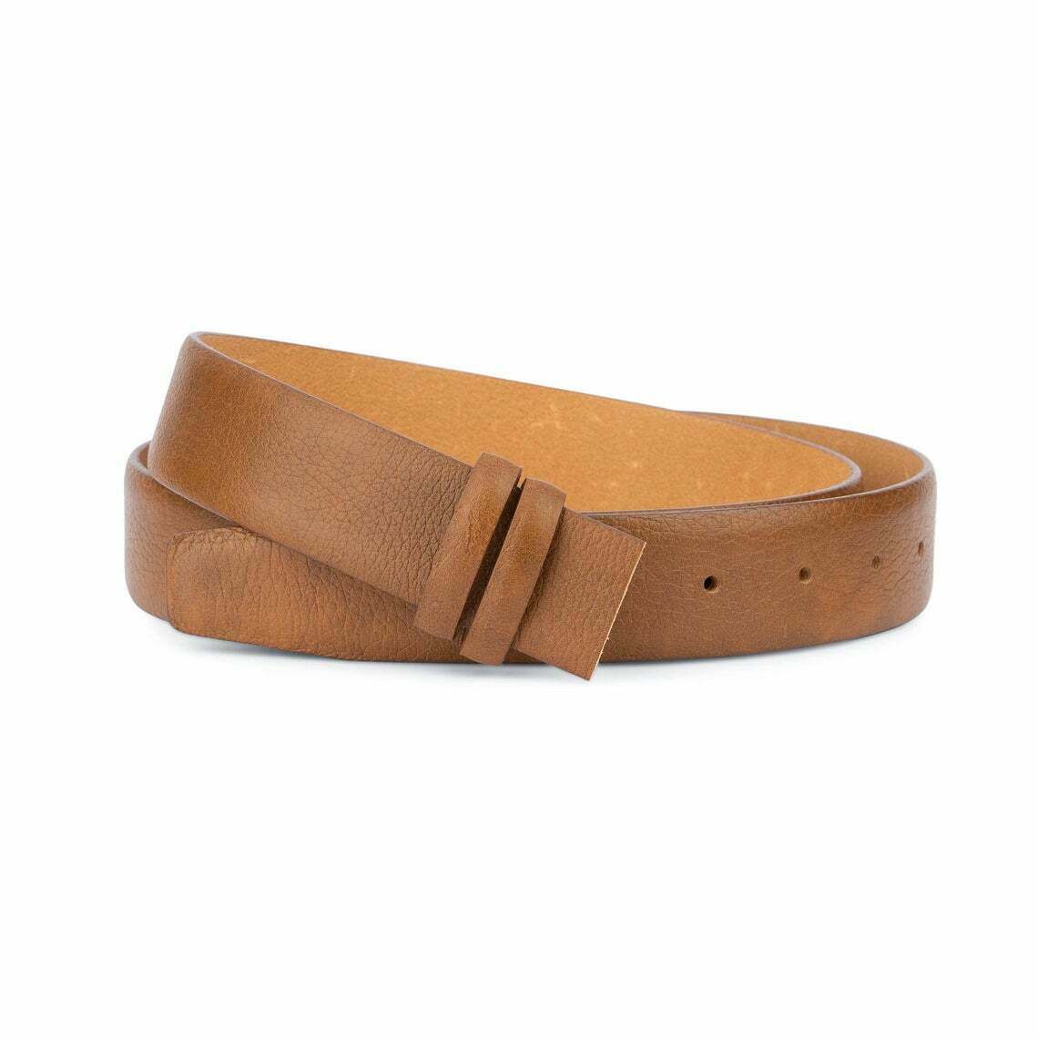 Mens Brown Leather Belt No Buckle For Ferragamo 35 Mm Genuine Calfskin Beige