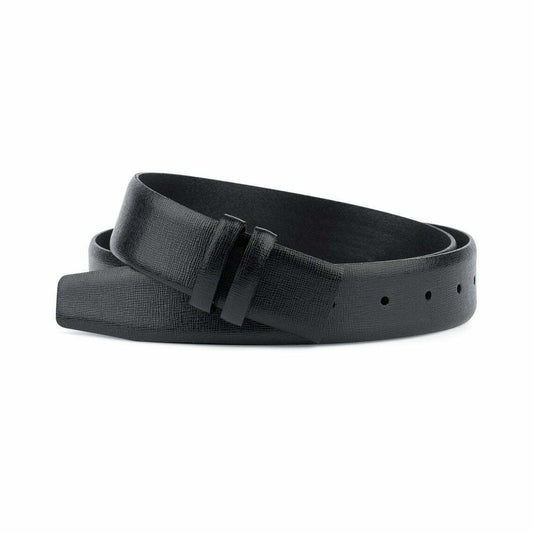 Black Saffiano Leather Belt With No Buckle For Montblanc Mens 35mm Replacement