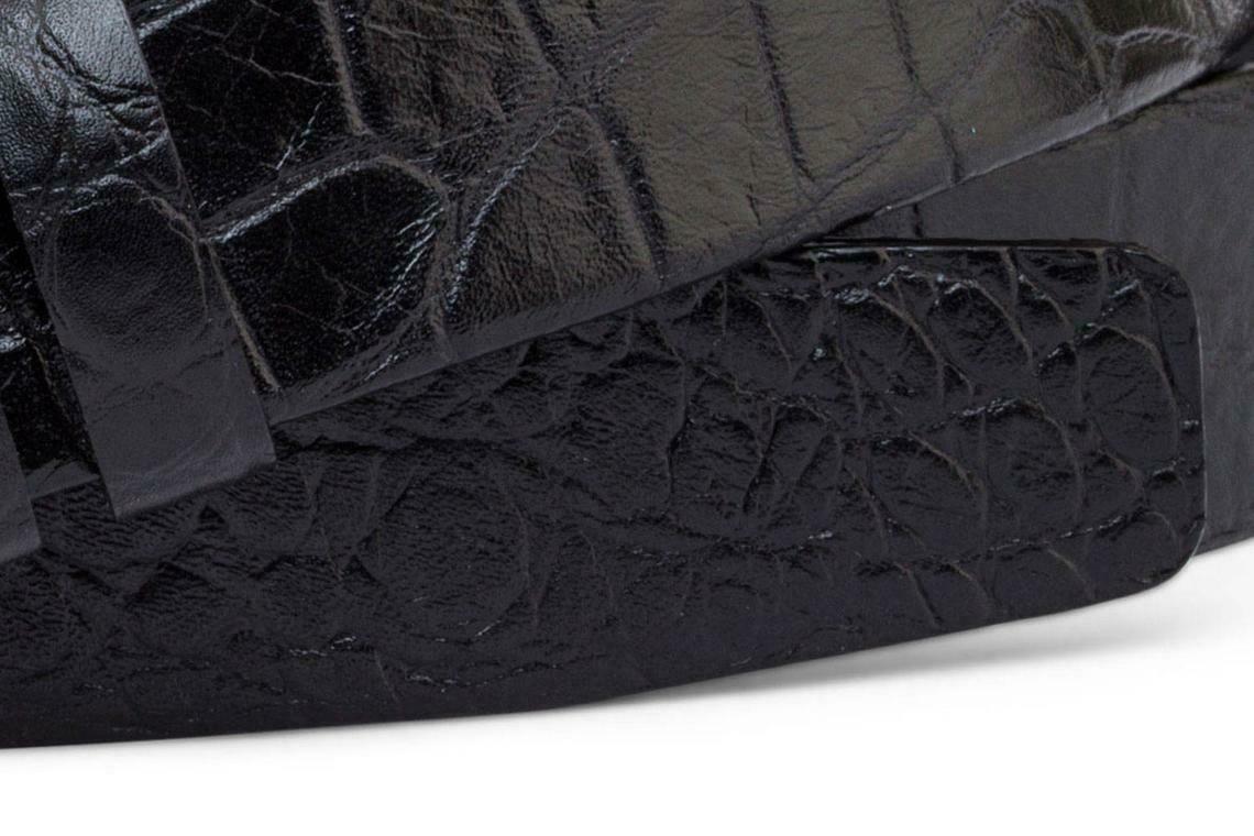 Black Croco Embossed Leather Belt Strap Thin Mens Womens Emboss Italian 1 Inch