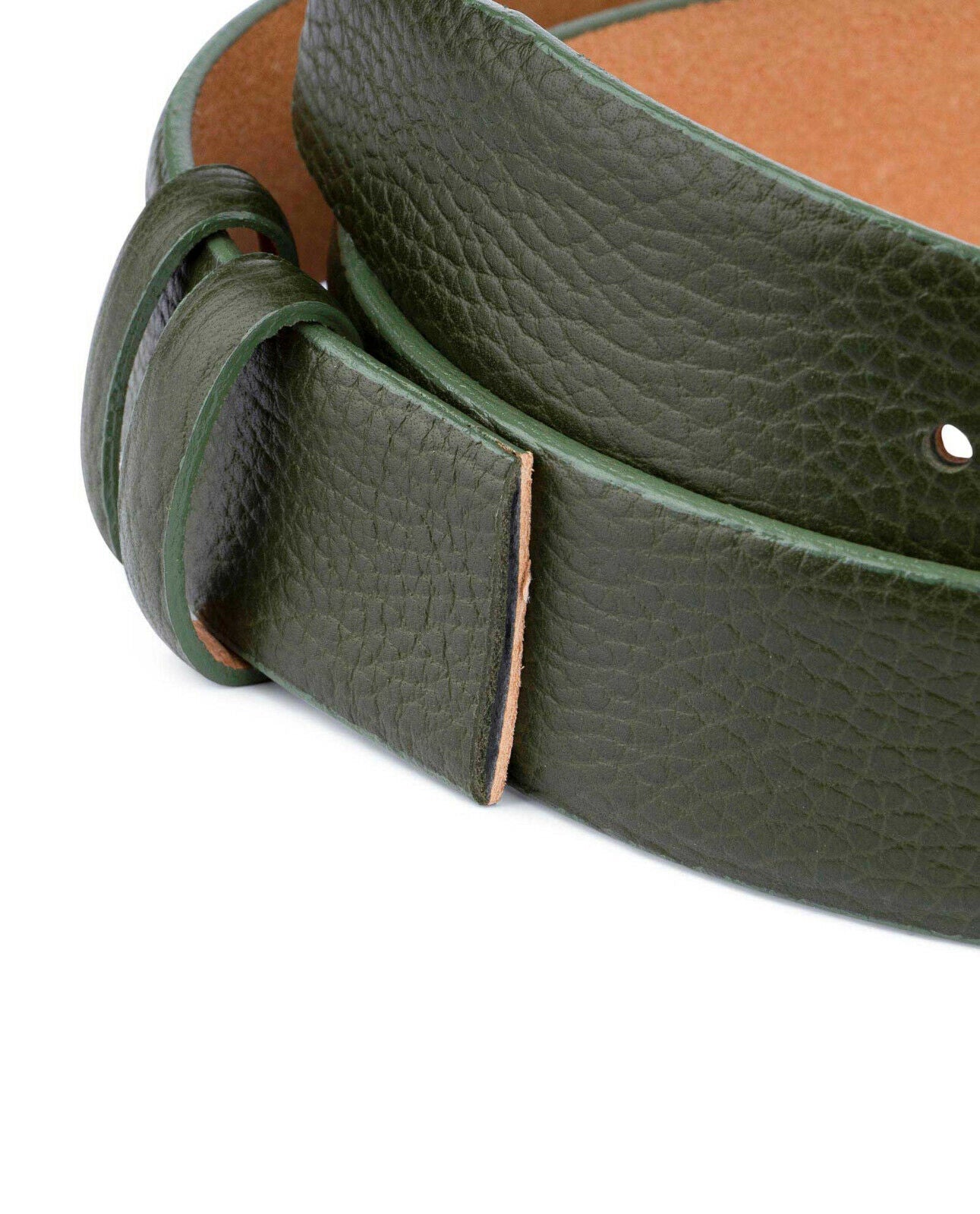 Mens Green Leather Belt Strap For Ferragamo No Buckle 35 Mm Replacement