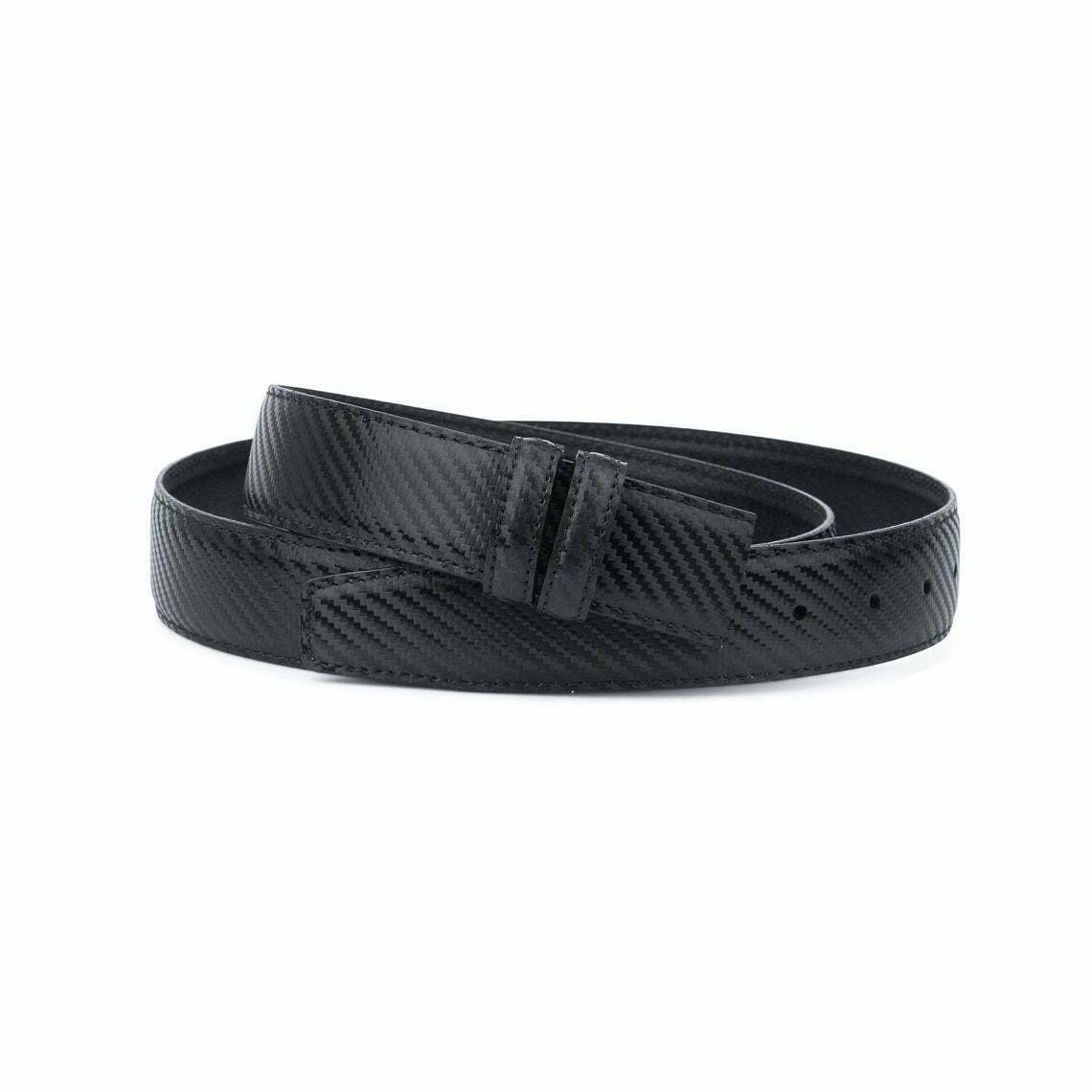 Carbon Fiber Mens Black Leather Belt Strap Replacement For Cartier Belts 35mm