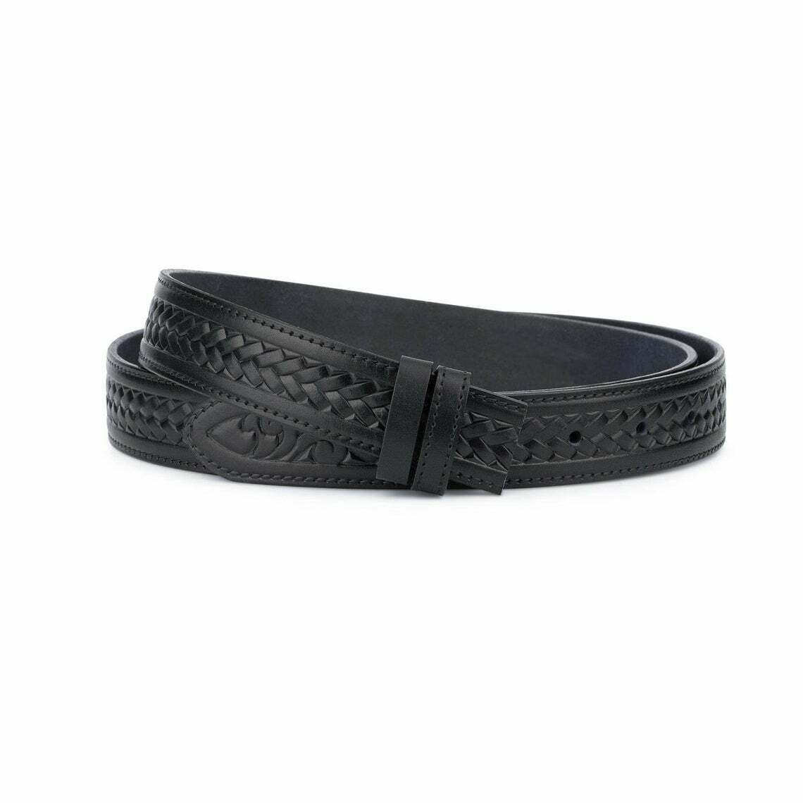 Mens Black Full Grain Belt Replacement Strap For Ferragamo Buckles 35mm Embossed