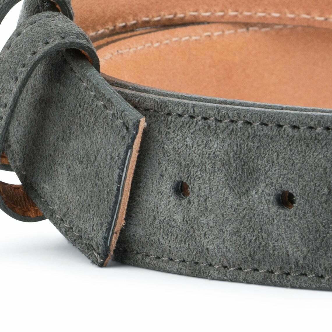 Mens Grey Suede Belt Strap Replacement For Dunhill Buckles 35mm Gray Leather