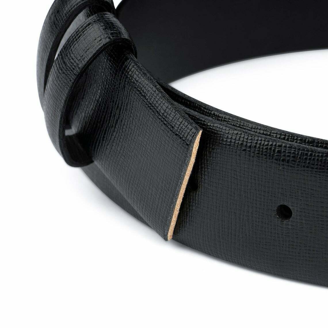 Black Saffiano Leather Belt With No Buckle For Cartier Mens 35mm Replacement