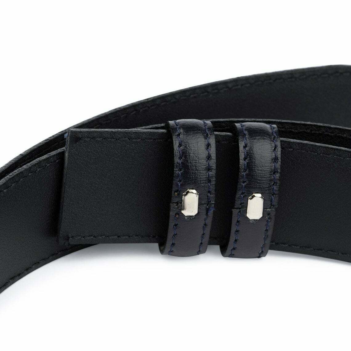 Dark Blue Belt No Buckle Stitched Genuine Leather For Dunhill Belts 35mm