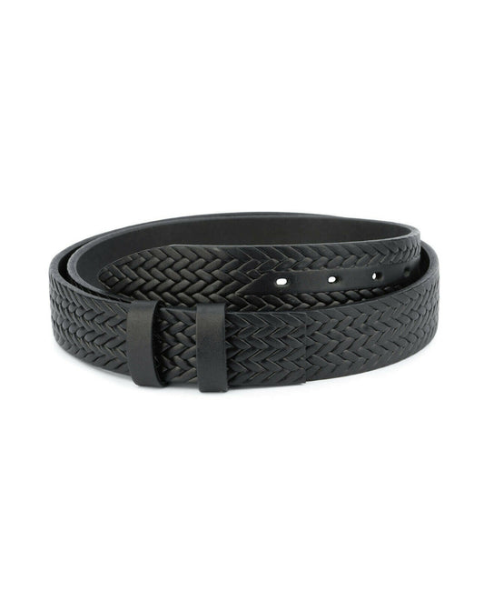 Black Belt Strap For Ferragamo Buckle Full Grain Leather Mens Woven Emboss 35 Mm