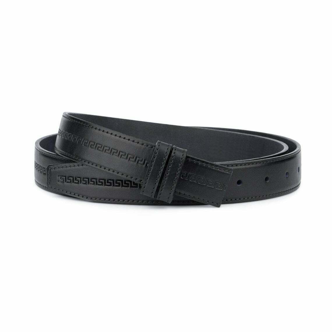 Full Grain Leather Belt Strap Black Mens Embossed For Dunhill Buckles 1 1-8''