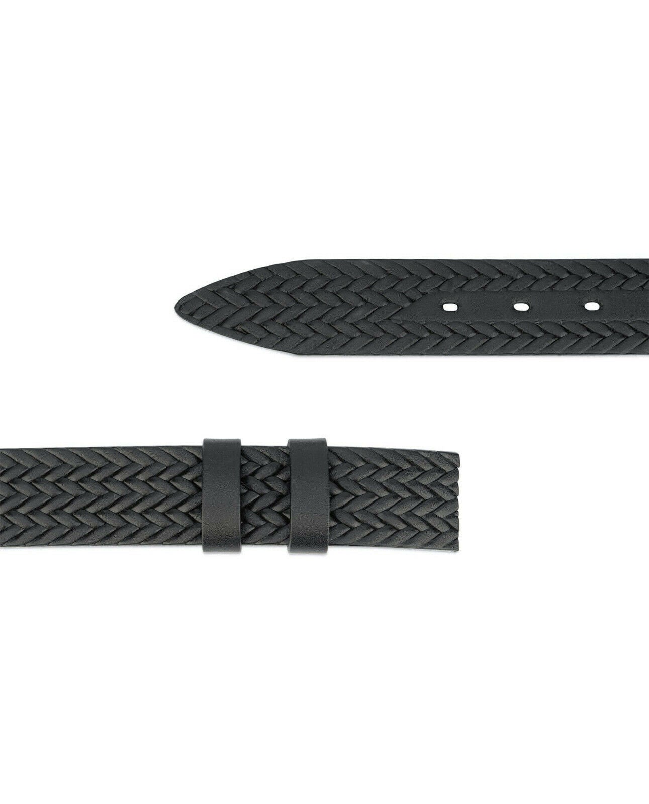 Black Belt Strap For Montblanc Buckle Full Grain Leather Mens Woven Emboss 35 Mm