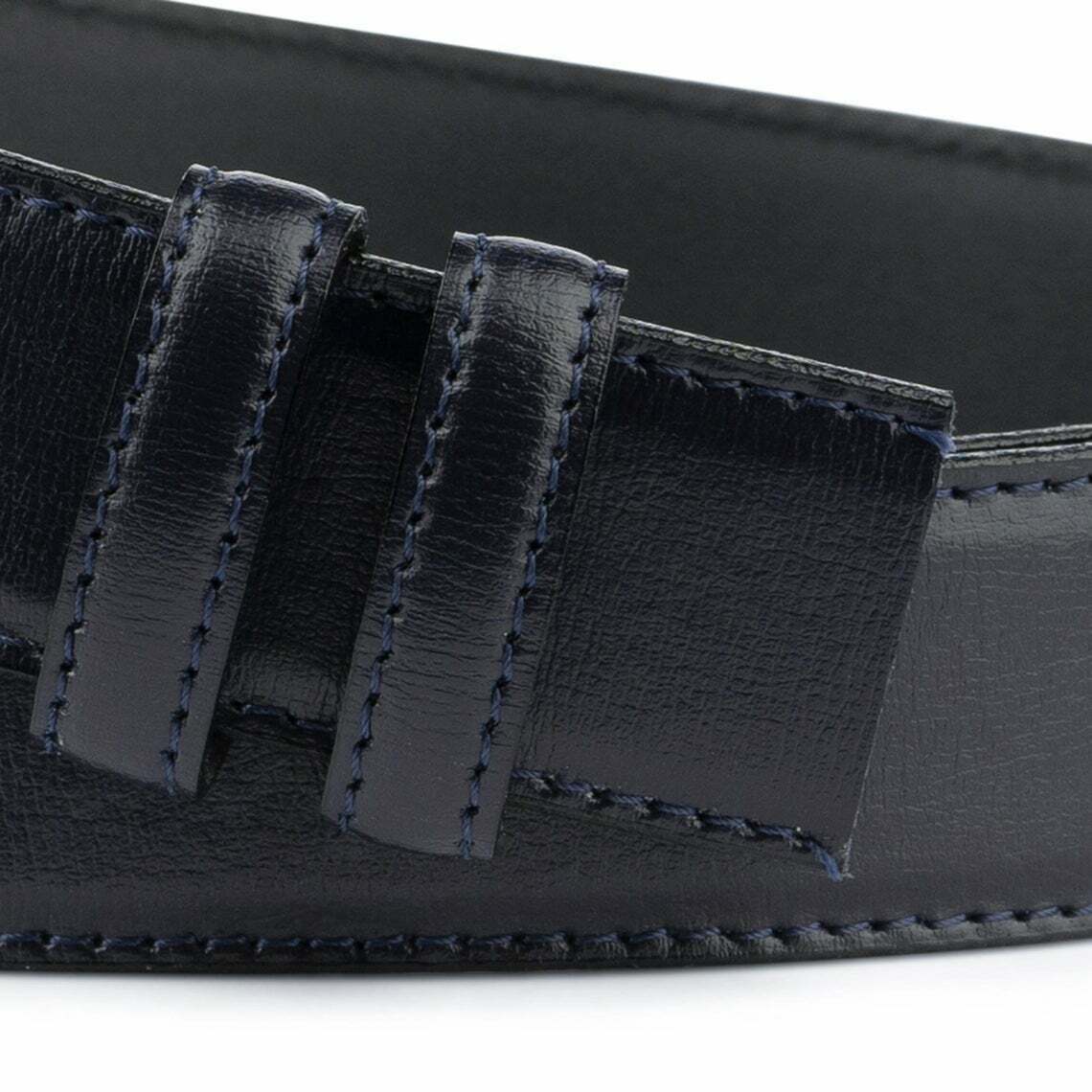 Dark Blue Belt No Buckle Stitched Genuine Leather For Montblanc Belts 35mm