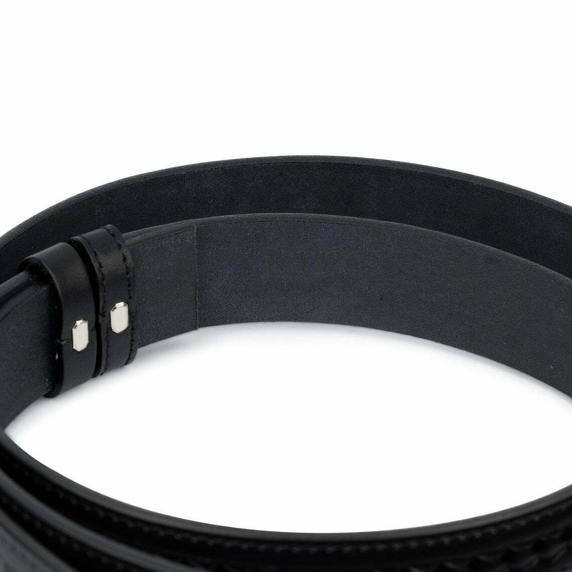 Full Grain Leather Belt Strap Black Mens Embossed For Ferragamo Buckles 1 1-8''