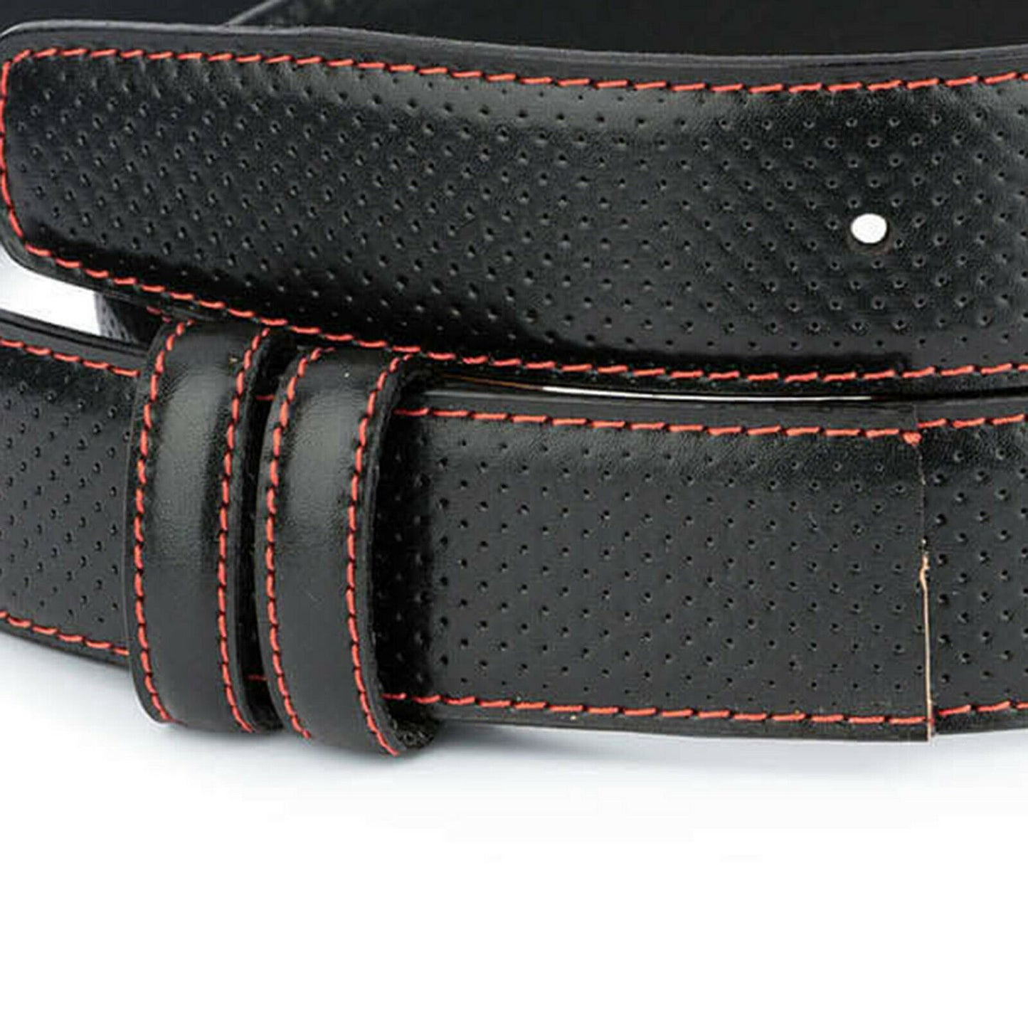 Black Belt Strap For Ferragamo Perforated Replacement Red Genuine Leather 35 Mm