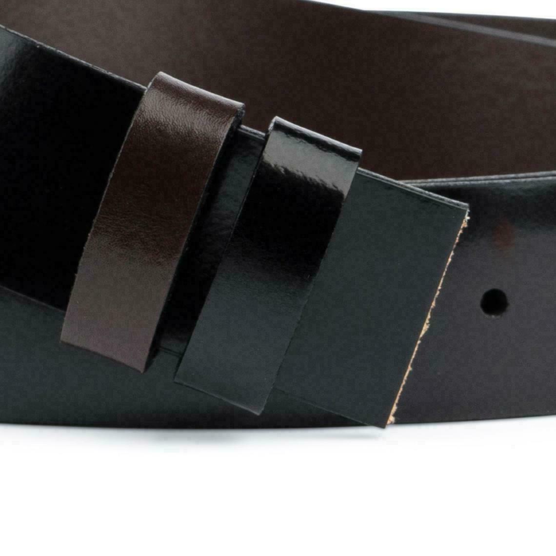 Black Brown Patent Leather Belt Reversible Strap For Ferragamo 35 Mm Men